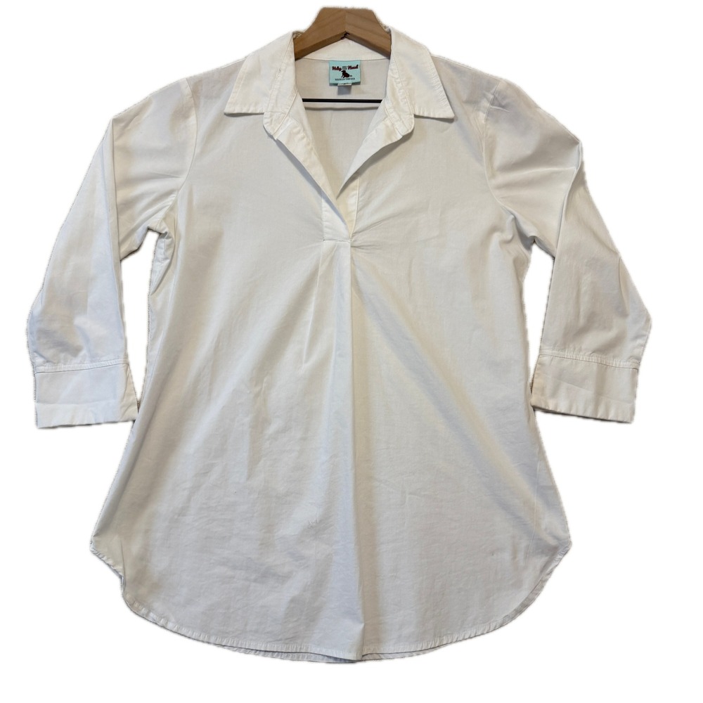 HALEY AND THE HOUND Tunic Women's S White Cotton Blend 3/4 Sleeve V-Neck